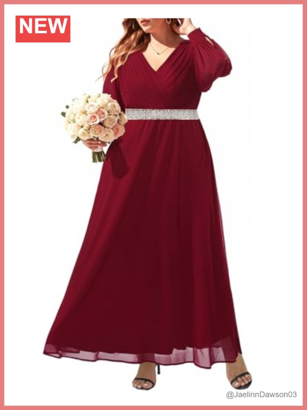 Chiffon A-Line Formal Evening Bridesmaid Wedding Guest Long Sleeve Plus Size